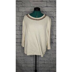 TALBOTS Womens Pullover Sweater White Long Sleeve Beads Tight Knit Petites 3X
